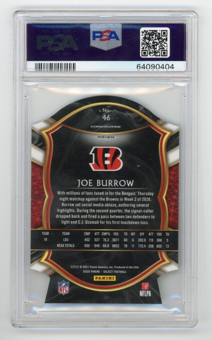 2020 Panini Select Joe Burrow Rookie Die Cut Zebra Prizm PSA 9