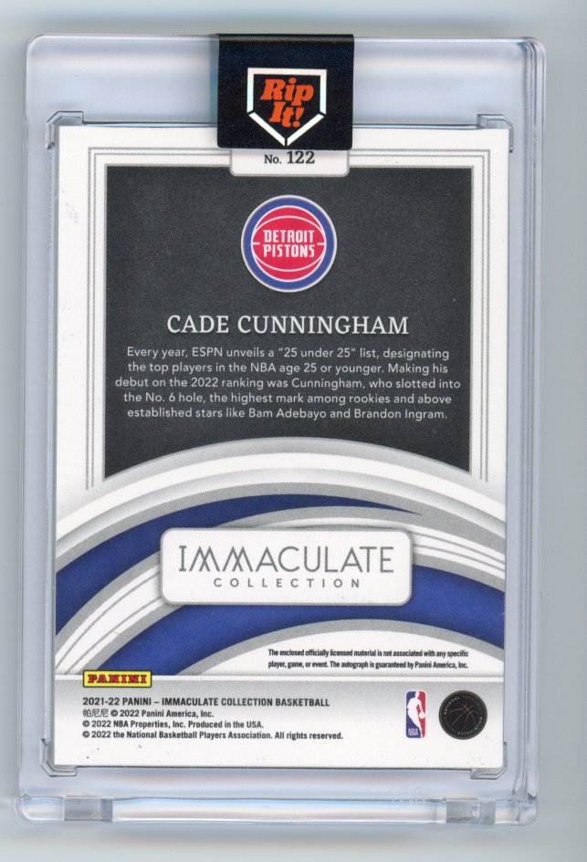 2021-22 Panini Imaculate Cade Cunningham Rookie Patch Autograph /49