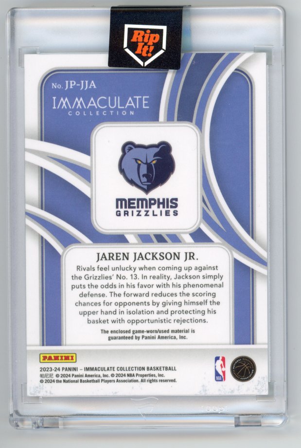 2024 PANINI IMMACULATE JAREN JACKSON JR NAME PLATE PATCH /9