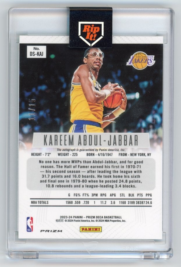 2023-24 Panini Prizm Deca Kareem Abdul Jabbar Green Shimmer auto /15