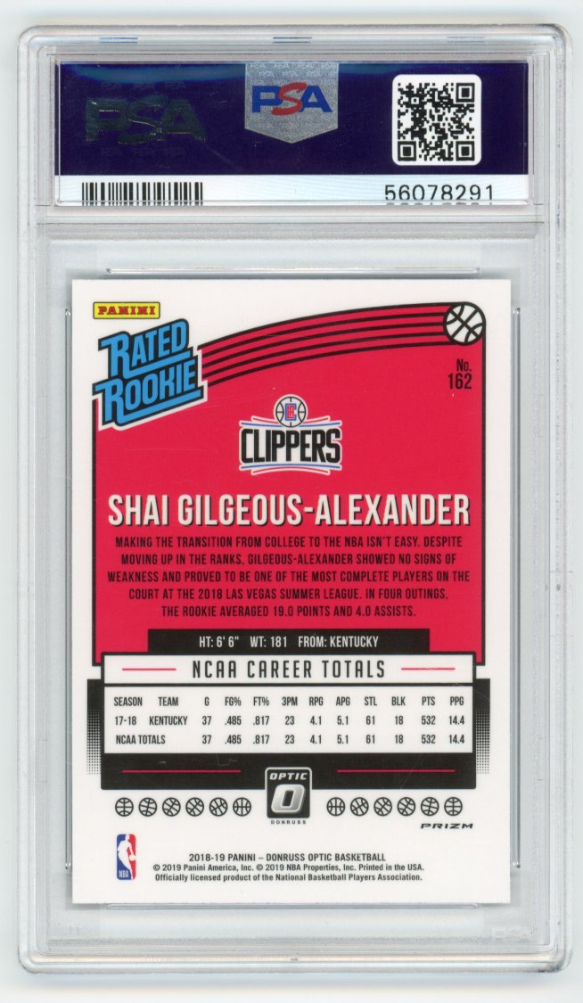 2018 Panini Donruss Optic Shai Gilgeous Alexander Rookie PSA 9