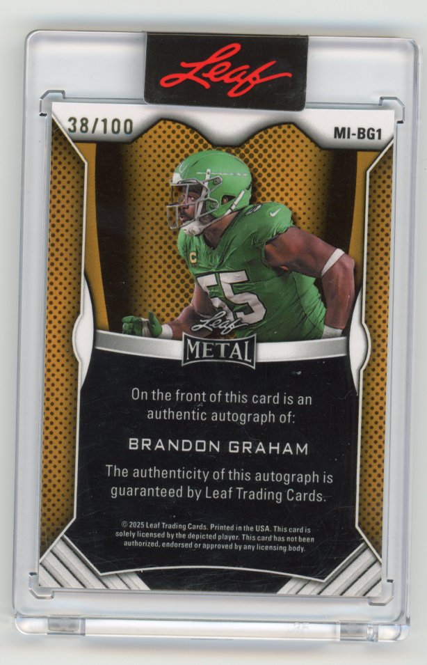 2025 LEAF PHILLY METAL BRANDON GRAHAM "BRADY STRIP SACK" INSCRIPTION AUTO /100