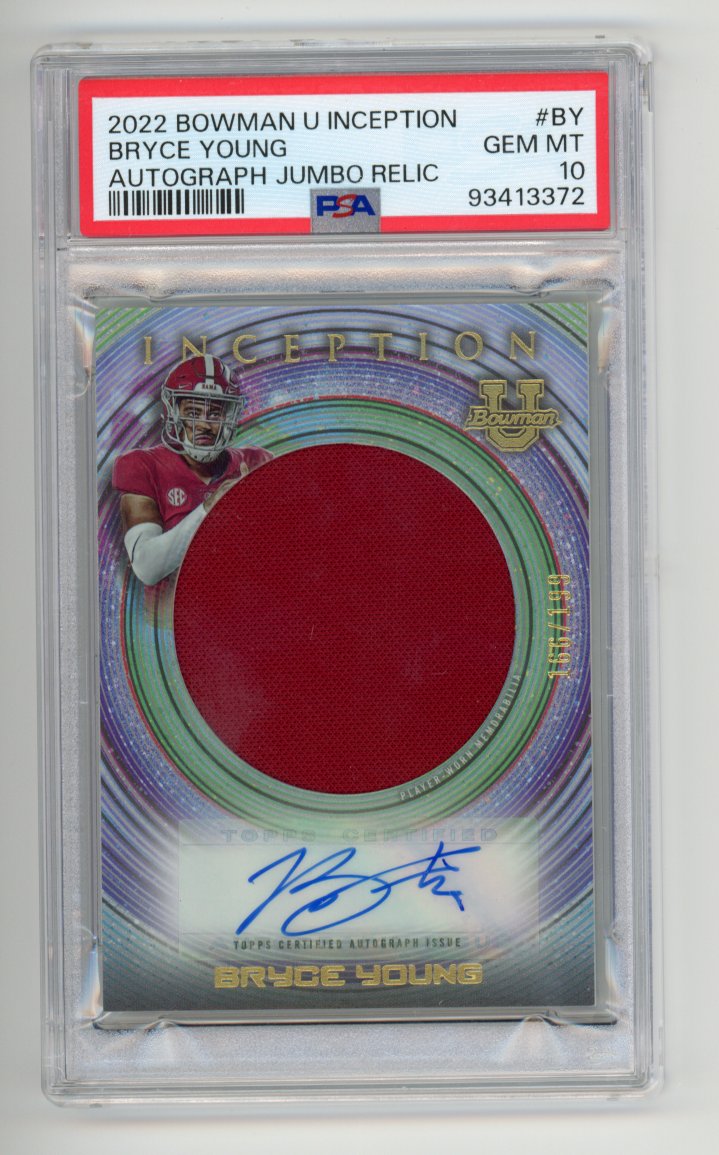 2022 Bryce young bowman u inceptions rookie patch auto psa 10