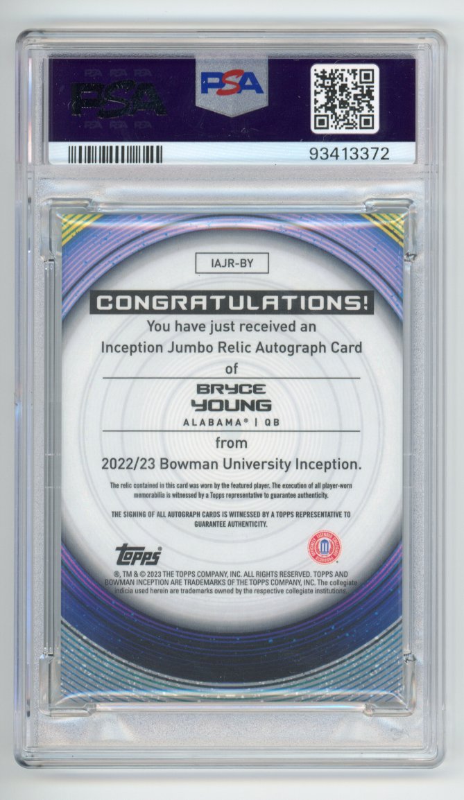 2022 Bryce young bowman u inceptions rookie patch auto psa 10