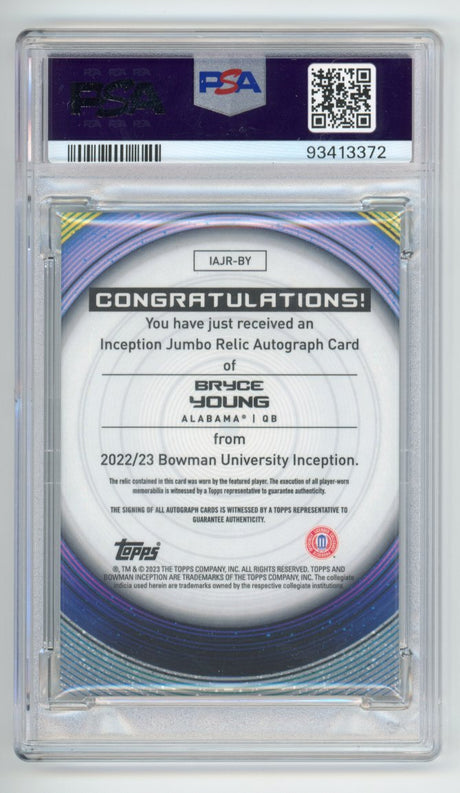 2022 Bryce young bowman u inceptions rookie patch auto psa 10