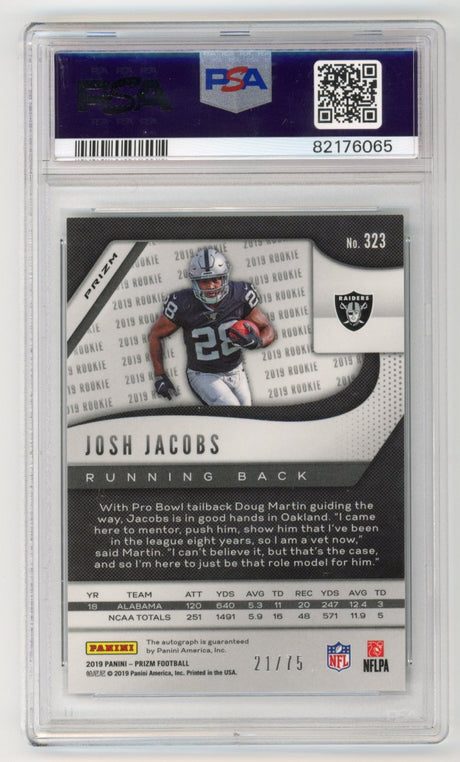 2019 Panini Prizm Josh Jacobs Rookie Green Scope Autograph PSA 10 /75