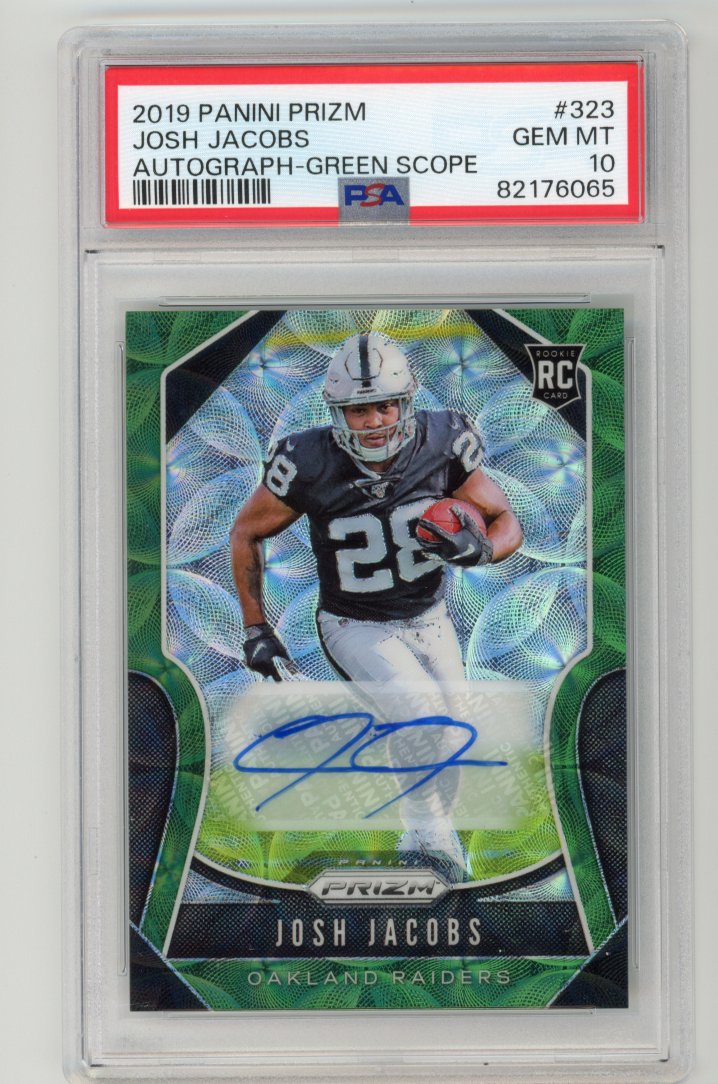 2019 Panini Prizm Josh Jacobs Rookie Green Scope Autograph PSA 10 /75