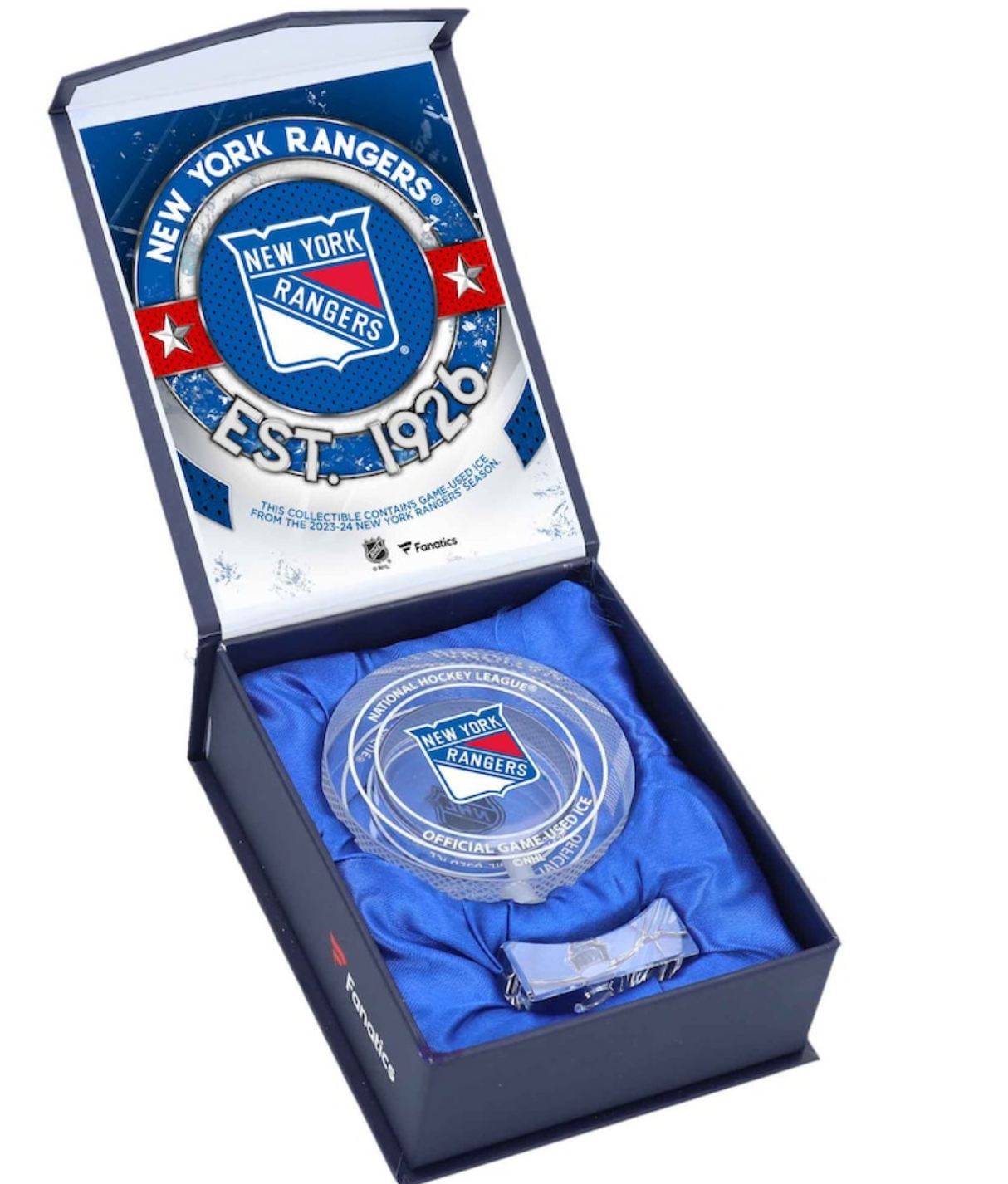 New York Rangers Fanatics Authentic Crystal Puck - Filled with Home Ice from the 2023-24 Season