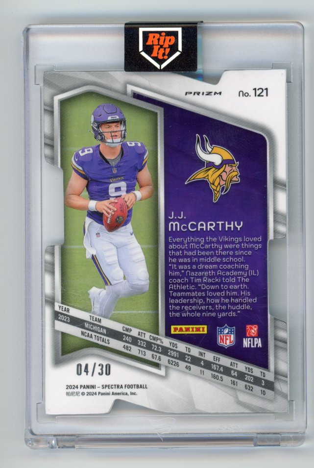 2024 Panini Spectra JJ McCarthy Green Scope die cut rookie /30