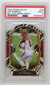 2020 Panini Select Joe Burrow Rookie Die Cut Zebra Prizm PSA 9