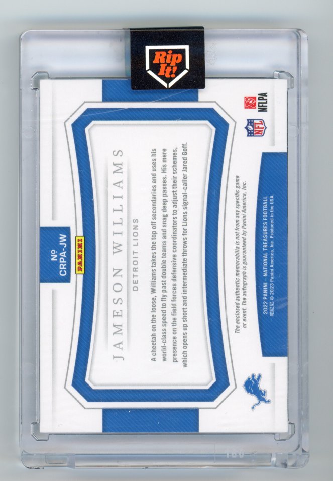 2022 Panini National treasures Jameson Williams rookie patch auto /49