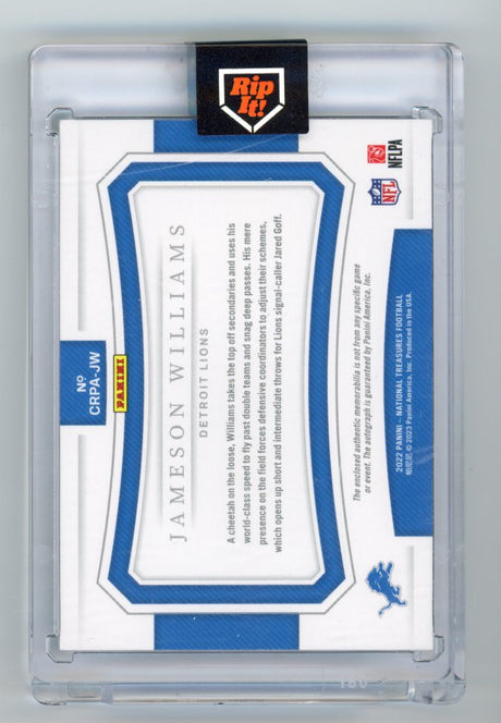 2022 Panini National treasures Jameson Williams rookie patch auto /49