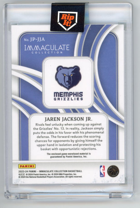 2024 PANINI IMMACULATE JAREN JACKSON JR NAME PLATE PATCH /9