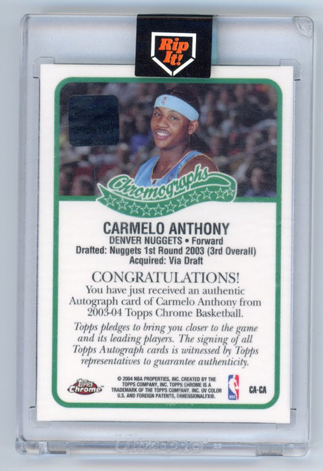 2004 Topps Chrome Carmelo Anthony Autograph