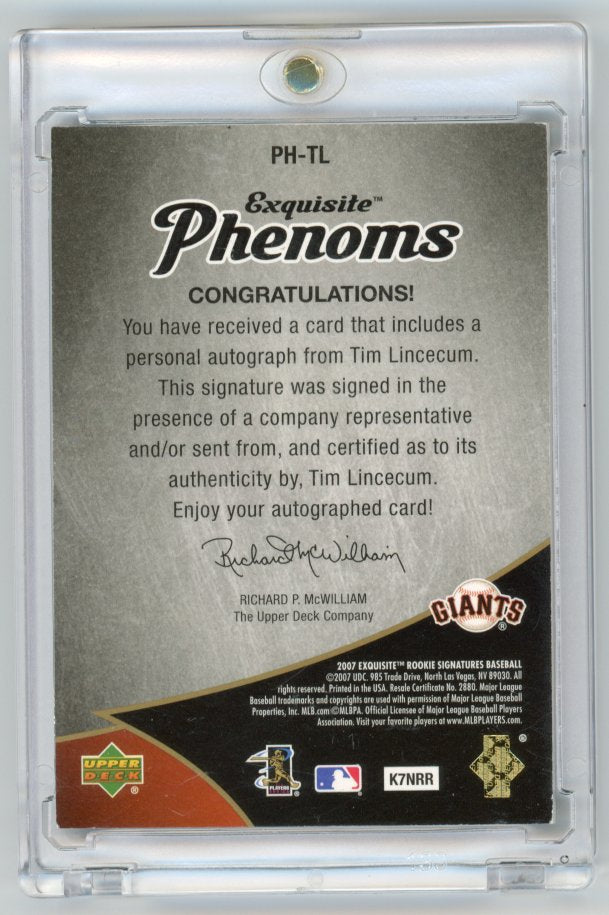 2007 UPPER DECK EXQUISITE TIM LINCECUM ROOKIE AUTO /20