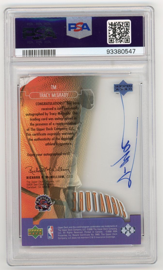 2000 upper deck slam tracy mcgrady auto psa 9