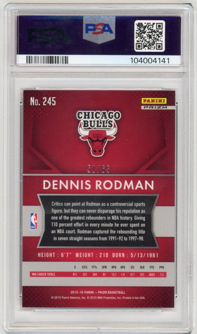 2015 Panini Prizm Dennis Rodman Orange Prizm PSA 9 /65